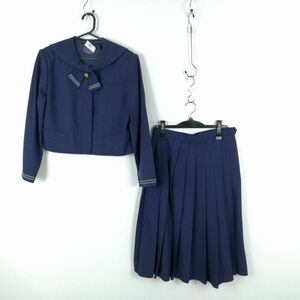 1円 セーラー服 スカート 上下2点セット 指定 大きいサイズ 冬物 グレー2本線 女子 学生服 福岡篠栗北中学 紺 制服 中古 ランクC NA9460