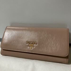 【極美品】 PRADA プラダ 長財布 サフィアーノ レザー ピンクベージュ 小銭入れ 1MH132 シリアルあり