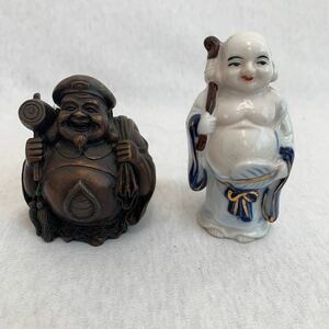 仏像　大黒天(唐金)真鍮製　布袋様(陶器) 骨董 2点