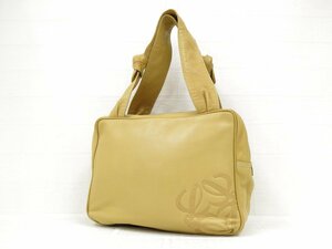 ◆超美品◆LOEWE ロエベ◆アナグラム◆ロゴ型押し◆ナッパ レザー 本革◆ハンド バッグ◆ベージュ系 ゴールド金具◆腕掛け◆肩掛け◆A8094