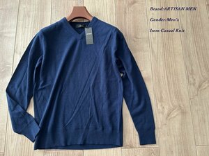 新品サンプル ARTISAN アルチザン カシミヤ100% 中厚手 Vネックニット 09ネイビー Mサイズ 34KC16 定価58,300円