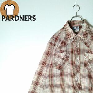 【PARDNERS ウエスタンシャツ M チェック柄 海外古着 金糸 A692