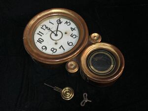 播陽時計　DAINIHON TEIKOKU BANYAU TOKEI SEIZOKUWAISHA　古時計　柱時計　だるま時計　四つ丸　ゼンマイ　現状品　（Q29p0525R0605063）