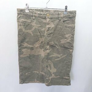 ◇ international world jeans アーミー柄 膝丈 台形 スカート サイズ40 グリーン系 レディース E