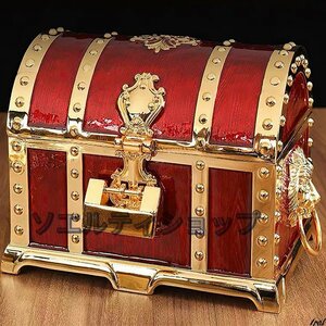 高級高品質★宝箱 海賊 財宝 鍵2本付き ジュエリーボックス 小物入れ アクセサリーケース (ゴールドレッド)　プレゼント