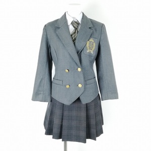 1円 ブレザー ミニスカート ネクタイ 上下4点セット 冬物 女子 学生服 東京目黒星美学園中学 グレー 制服 中古 ランクC EY3193