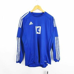 未使用品 アディダス adidas X52785 Tシャツ カットソー 長袖 丸首 ライン ロゴ O ブルー サッカーウェア ※EKM メンズ