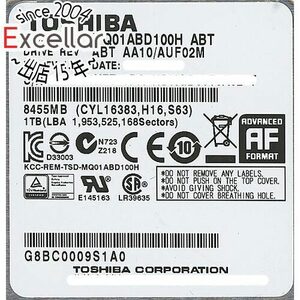 【中古】TOSHIBA(東芝) ノート用HDD 2.5inch MQ01ABD100H 1TB 5000～6000時間以内 [管理:1050023247]