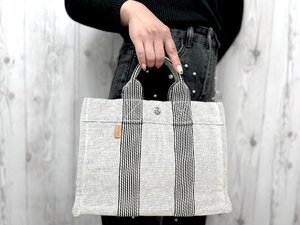 極美品 HERMES エルメス ニューフールトゥPM ハンドバッグ トートバッグ バッグ キャンバス グレー 80884Y