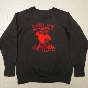 【黒】美品 50s 60s スウェット ビンテージ ブラック フロッキー USA製 ラグラン リブ長 カレッジ vintage sweat トレーナー ★a