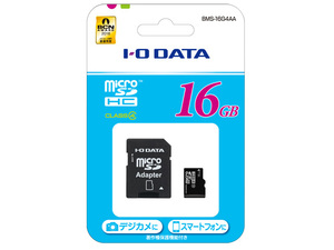 16GB microSDHCカード IODATA 16GB CLASS4 マイクロsdメモリカード SDアダプター付 BMS-16G4AA 著作権保護機能対応 防水