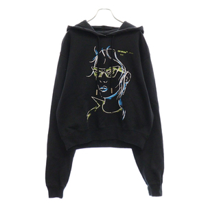 オフホワイト 19AW Womens Graphic Hoodie グラフィックプリント プルオーバースウェットパーカー フーディー ブラック OMBB016E19003062