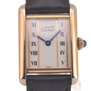 △ カルティエ CARTIER 5057001 マストタンク ヴェルメイユ SV925(GP)/レザー クォーツ レディース 良品 J#128349