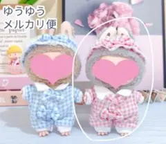 ［在庫2点]ぬい服 10cm 15cm チェック柄 ヘアバンド+連体服 桃