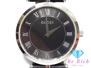 グッチ GUCCI メンズ 腕時計 2040M ラウンド 黒 ブラック SS レザー ロゴ ヴィンテージ オールド クォーツ【中古】【送料無料】 bt2842