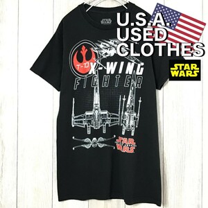 ★USA直輸入★オフィシャル品★【STAR WARS スターウォーズ】X -WING デカプリＴシャツ[メンズ S] 黒 ブラック レア柄 小さめサイズ K-822