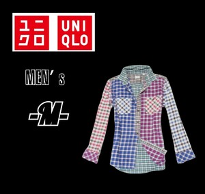 送料込み　メンズM◇UNIQLO◇クレイジーカラーチェック柄ネルシャツ　長袖