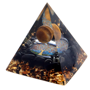 オルゴナイト ピラミッド 生命の樹 オブシディアン さざれ タイガーアイ 丸玉入り orgonite pyramid 置物 天然石 パワーストーン 浄化