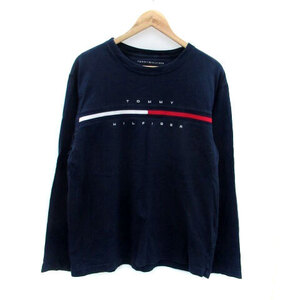 トミーヒルフィガー TOMMY HILFIGER Tシャツ カットソー ラウンドネック 長袖 ロゴ刺繍 L 紺 ネイビー 赤 レッド /HO3 メンズ