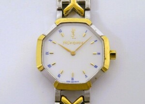 ♪yy3041-3 556 Yves Saint Laurent イヴ・サンローラン CITIZEN シチズン 2200-226313 白文字盤 QZ レディース 腕時計 腕周り約16cm 不動