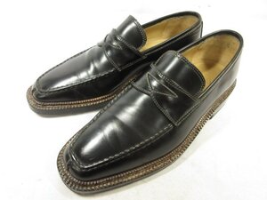 超美品 【ブリオーニ Brioni】 レザー ノルヴェジェーゼ風 コインローファー スリッポン 紳士靴 (メンズ) size40 ブラック □30MZA6609□