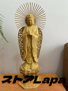 仏教工芸品 阿弥陀如来 立像 置物 精密彫刻　極上品　木彫仏教　仏師で仕上げ品　