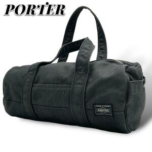 美品 PORTER ポーター ミニボストンバッグ ドラム ブラック デニム