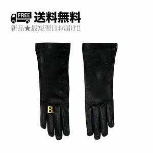 K305-M7.5.. BALENCIAGA バレンシアガ 手袋 グローブ レザー レディース メタルBロゴ イタリア製 新品 ★ 1080 ブラック