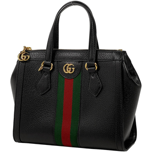 グッチ GUCCI オフィディア スモール トートバッグ 2WAY ショルダーバッグ シェリーライン レザー ブラック 719882 レディース 【中古】