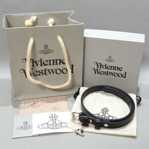 極美品★Vivienne Westwood オーブ レザー ストーン チョーカー ネックレス 黒 ヴィヴィアン・ウエストウッド★