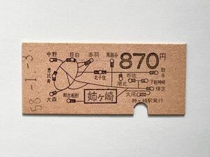 【希少品セール】国鉄 地図式乗車券 (姉ヶ崎→870円区間) 姉ヶ崎駅発行 9551