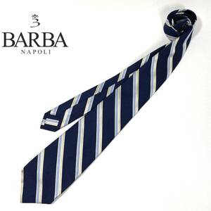 美品 BARBA napoli バルバ ナポリ セッテピエゲ ネクタイ ネイビー シャンパンゴールド サックスブルー レジメンタル シルク イタリア製