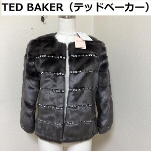 TED BAKER（テッドベーカー）レディース ファーコート ショートコート エコファー ノーカラー グレー