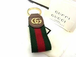 ■新品■未使用■ GUCCI グッチ シェリーライン GGマーモント キャンバス×レザー キーホルダー キーリング チャーム ゴールド系 AK7875