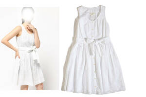 美品 ケイトスペード　Kate spade　BROOME STREET dot eyelet tie front dress 白レース　ワンピース　S 　2点以上ご落札で送料無料！