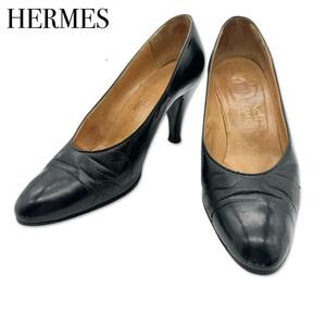 HERMES　エルメス レザー パンプス 36 1/2 23.5cm 靴 シューズ ブラック