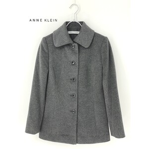 A9291/極美品 秋冬 ANNE KLEIN アンクライン アンゴラ ウール 起毛 ハーフ ステンカラー コート ジャケット 9 M程 灰色 レディース