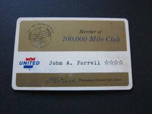 ユナイテッド航空■100,000 mile club■マイレージカード