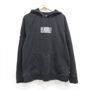 L/古着 バンズ VANS 長袖 スウェット パーカー メンズ ビッグロゴ ラグラン 黒 ブラック 24nov08 中古 スエット トレーナー トップス