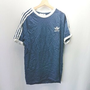 ◇ adidas アディダス 3ストライプ ワンポイントロゴ 半袖 Tシャツ サイズUS L ネイビー メンズ E 1404240004474