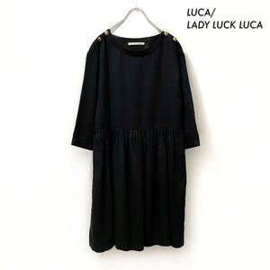 【送料無料】LUCA/LADY LUCK LUCA★長袖ワンピース ショルダーボタン ブラック 黒 レディラックルカ