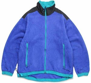 ★80s REI マルチカラー 切り替え POLARTEC フリースジャケット 青 M★オールド ビンテージ アウトドア キャンプ インナー ライナー