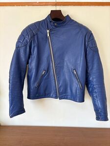 70s-80s TTレザー TT LEATHERS ライダースジャケット 青 ブルー ロンジャン ビンテージ　ルイスレザー　ショット　コラボ　別注　バブアー