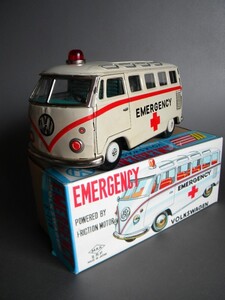 当時物 ★★Vintage 60`s MMK ミカド Volkswagen EMERGENCY ワーゲンバス !! 作動良好 デリバン 日本製 救急車★★未使用 デッドストック品