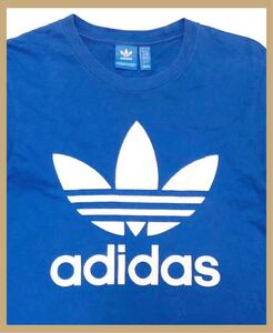 1394●adidas アディダスオリジナルス●ビッグトレフォイルロゴプリント コットン 半袖 Tシャツ ブルー S