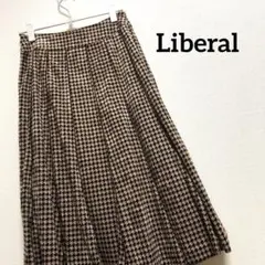 Liberal リベラル 膝丈 プリーツスカート 千鳥柄 ブラウン系