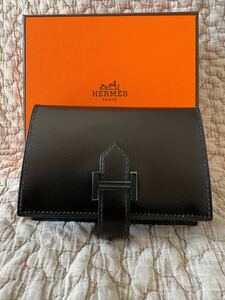 【新品未使用】エルメス　ベアンミニ ブラック ボックスカーフ　HERMES W刻印　ソーブラック　ノワール　カードケース ベアン