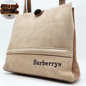 1円【美品・希少】バーバリー ミニトートバッグ ノバチェック カメリア レザー スエード 切替 ベージュBURBERRY 鞄 (0)