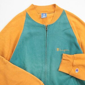 ★80s～90s Champion ◆ スウェット ジップ ブルゾン グリーン系 XL (青刺繍タグ) ジャケット USA製 ヴィンテージ チャンピオン ◆MU18