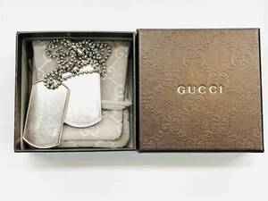 ◇1円 ★ GUCCI グッチ 925シルバー ペアネックレス ドッグタグ プレート 箱・保存袋付 ブランドネックレス used